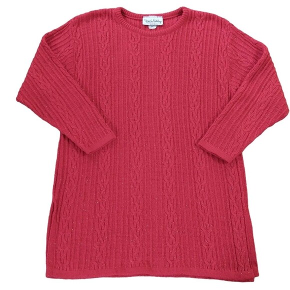VINTAGE Diane Von Furstenberg Cable Knit Red Metallic Tunic Sweater - Picture 9 of 9